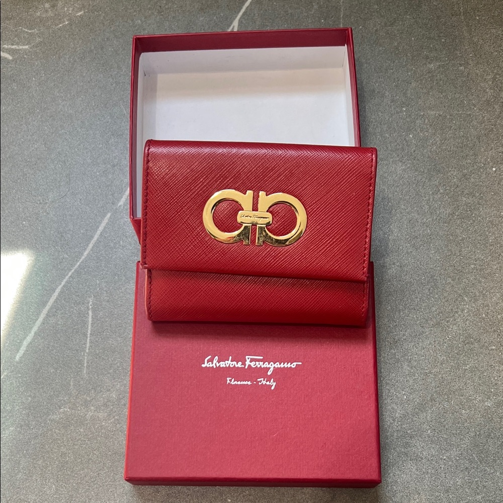 Salvatore Ferragamo Red Wallet with Gold Hardware